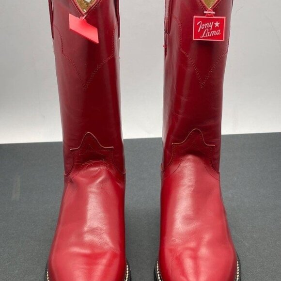 Vintage Tony Lama Round Toe Red Leather Western Cowboy Boot Women's 4.5 w / Tags - Picture 1 of 6